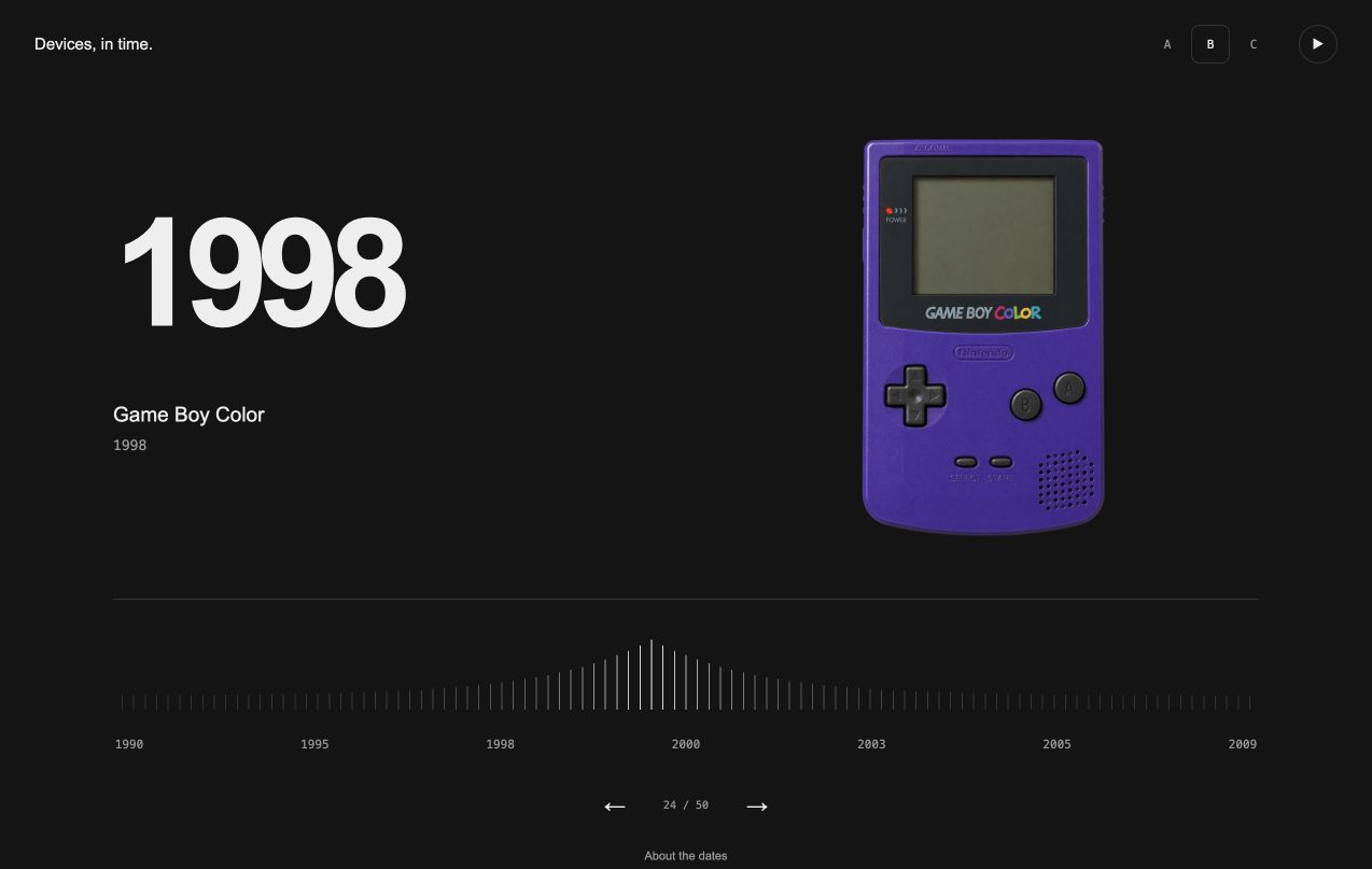 Layout B: a big 1998 on the left, the Game Boy Color on the right